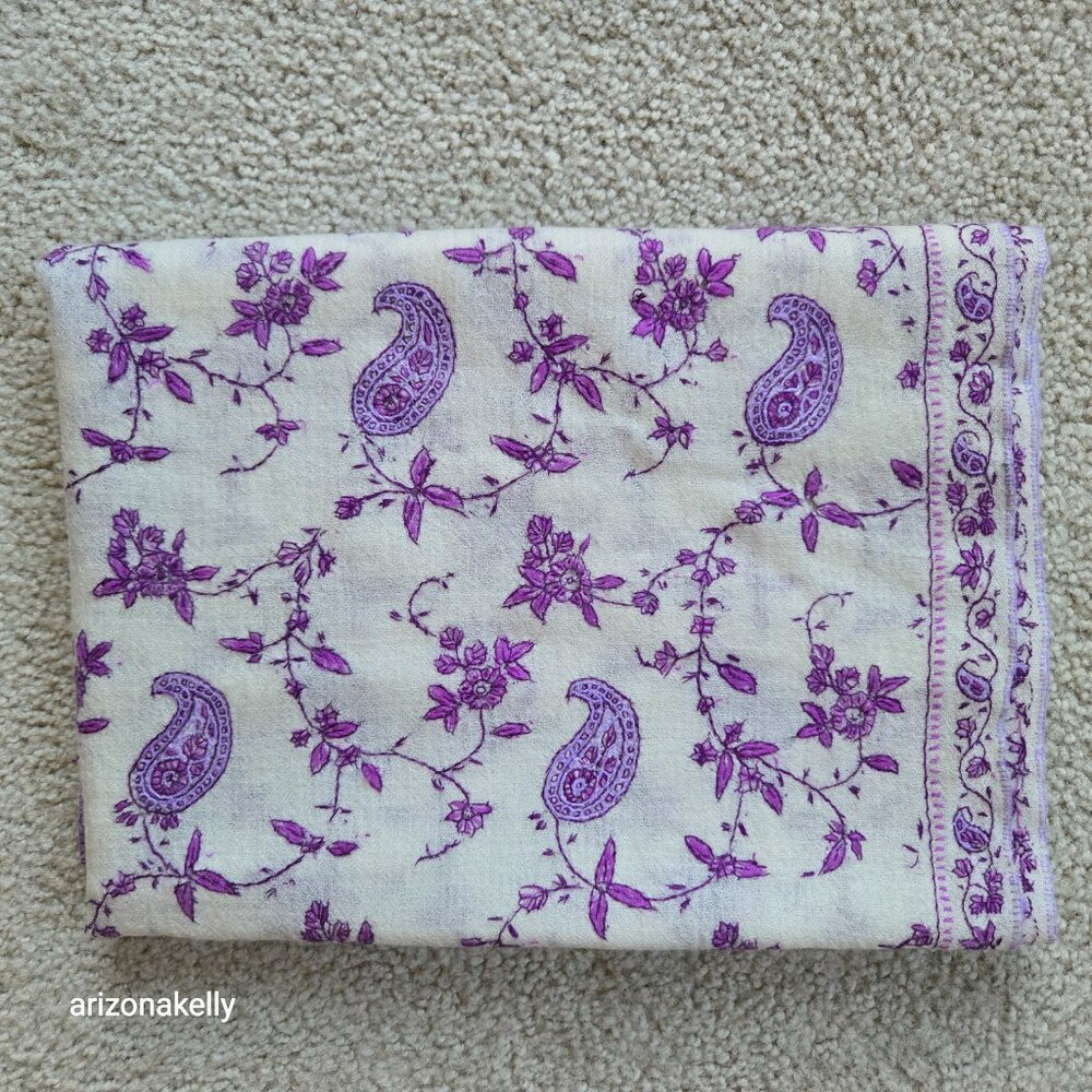 NWOT Cashmere Lightweight Scarf with Purple Embroidery - Picture 1 of 11